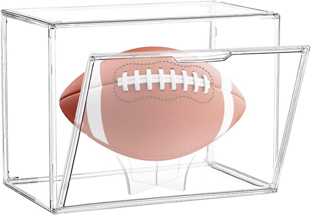 Football Display Case, Acrylic Football Display Case, Football Holder Case with UV Protection, Professional Grade Stackable Football Display Box Full Size (1PC Football Display Case), 3.1"L x 3.1"W x 3.1"H