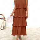 ZESICA Women's 2026 Summer Sleeveless Halter Neck Ruffle Tiered Layed Chiffon Flowy Swing Long Midi Dress (Brown, L)