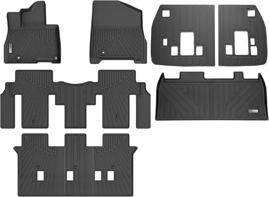 Floor Mats & Cargo Liner for 2025 2026 Kia Carnival Hybrid MPV (Hybrid 8 Passenger Models Only),TPE All Weather Rubber Car Mats(Trunk Mat+Backrest Mat+Floor Mat)