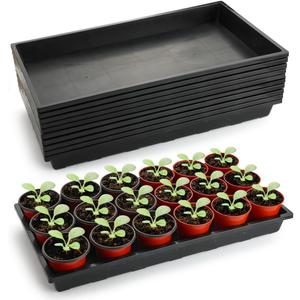RooTrimmer 1020 Flat Seed Starter Trays 10 Pack, Plastic Nursery Pots Trays & Seeds Potting Plants Tray, Durable Carrying Seedling Starting Tray for Planting (Black)
