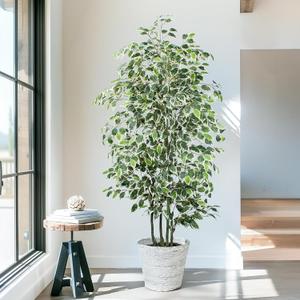 6 FT Artificial Ficus Tree 600 Leaves Faux Plants Indoor Tall with Black Pot Large Fake Tree for Home Office Living Room Decor