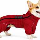 Lovelonglong Warm Coat Double Layers Vest, 4 Legs Covered Windproof Waterproof Reflective Outdoor Skating Costume for Corgis Dachshund Red D-M