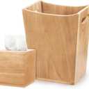 Reallnaive 2 Pcs Trash Can Wastebaskets and Tissue Box Set Rectangular Trash Basket Garbage Can for Bathroom, Living Room, Office, Kitchen(Wood Color,Brown)