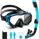 Snorkeling Set for Kids, Full Dry Snorkeling Mask Set for Adults, Anti-Fog Protection, Unisex,HD Panoramic View, Snorkeling Gear for Kids 4-14 Age (Blue+Black)