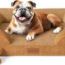 CWAWZ Dog Beds for Large Dogs, Orthopedic Dog Bed with Cooling Gel Memory Foam, Waterproof Large Pet Bed with Removable Washable Cover, 36" Pet Sofa Couch Dutch Velvet with Bone Toy, Brown