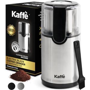 Kaffe Electric Coffee Grinder with Removable Cup (3.5oz) - Stainless Steel - Cleaning Brush Included - Espresso Coffee Bean Grinder for Home Use