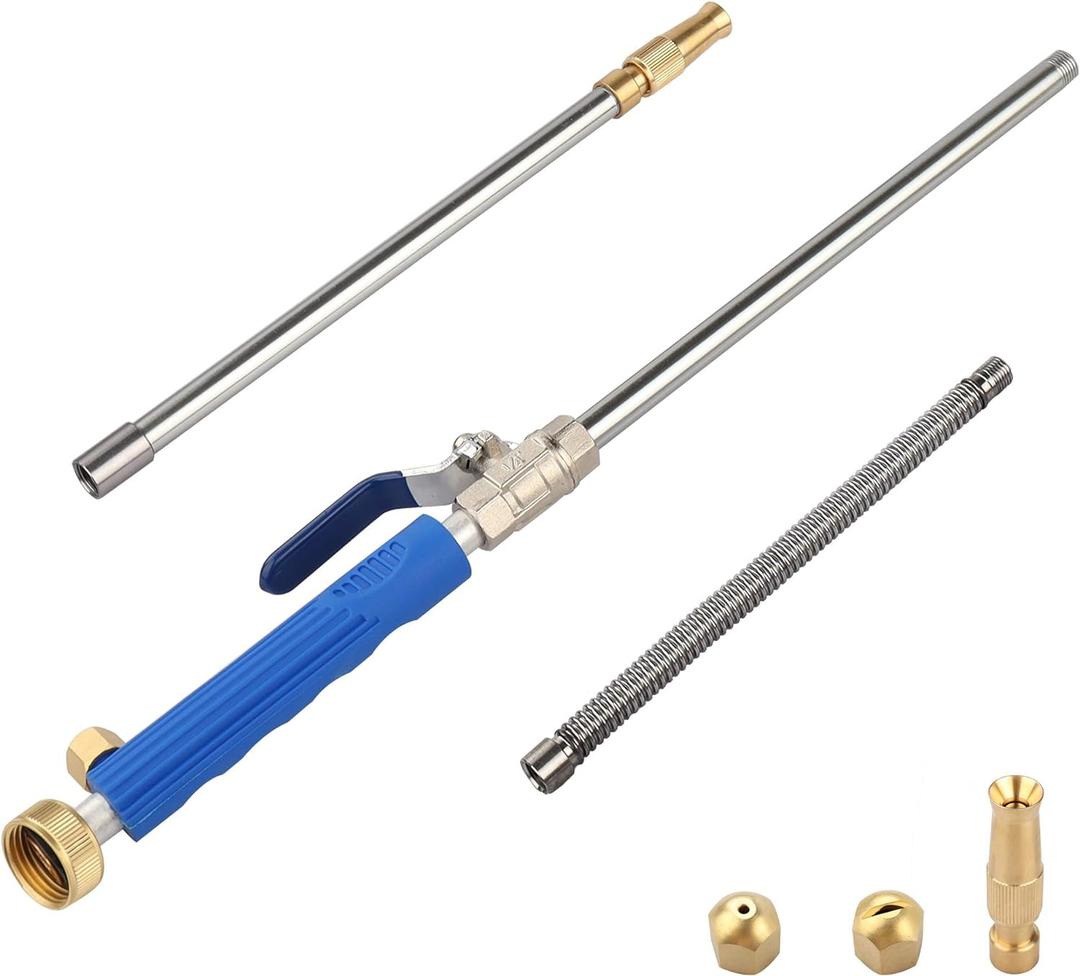 High Pressure Power Washer Sprayer Wand with Flexible Hose Nozzle, 39'' Hydro Jet Power Washer Cleaning Tool, Wand Lance for Gutter Patio Car Pet Window Glass Blue