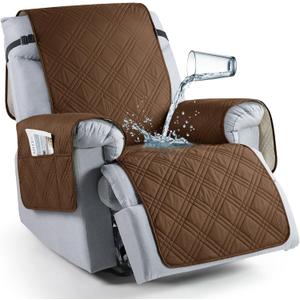 TAOCOCO 100% Waterproof Recliner Chair Cover, Non Slip Recliner Covers for Recliner Chair with Pocket, Washable Reclining Chair Cover Furniture Protector for Kids,Dogs(23.6'', Brown)