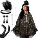 6 Pcs 1920s Flapper Costume Accessories Set for Women Fringed Poncho Flapper Shawl Outfits
