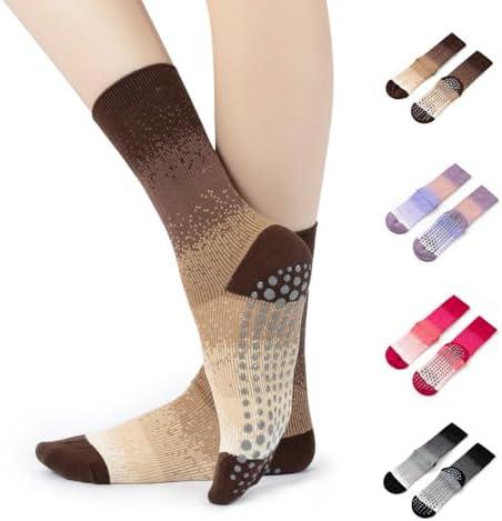 YOZHAKOU Pilates Grip Yoga Socks with Grips for Women, Colorful Non Slip Crew Athletic Socks for Barre, Anti-Slip Design.