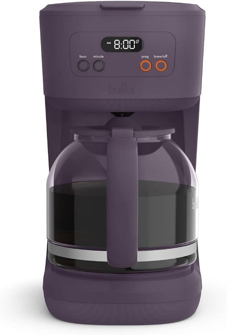 bella 12 Cup Programmable Coffee Marker, Reusable Dishwasher Safe Accessories, Easy LCD diaply, Auto Shutoff, 900 watt, Plum