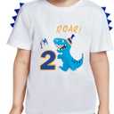 Dinosaur Birthday T Shirt 2nd Birthday Party Dino B-Day Boys Tee Gift, White