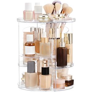 HBlife 360 Rotating Makeup Organizer Adjustable Carousel Small Capacity Revolving Perfume Organizer Skincare Organizers Cosmetic Storage Spinning Holder for Vanity, Clear