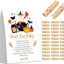 Halloween Don't Say Baby Clothespin Game, Baby Shower Game, Include One 57 Sign and 50 Mini Natural Clothespins, A Little Boo Gender Reveal Party Decoration Supplies - FD03