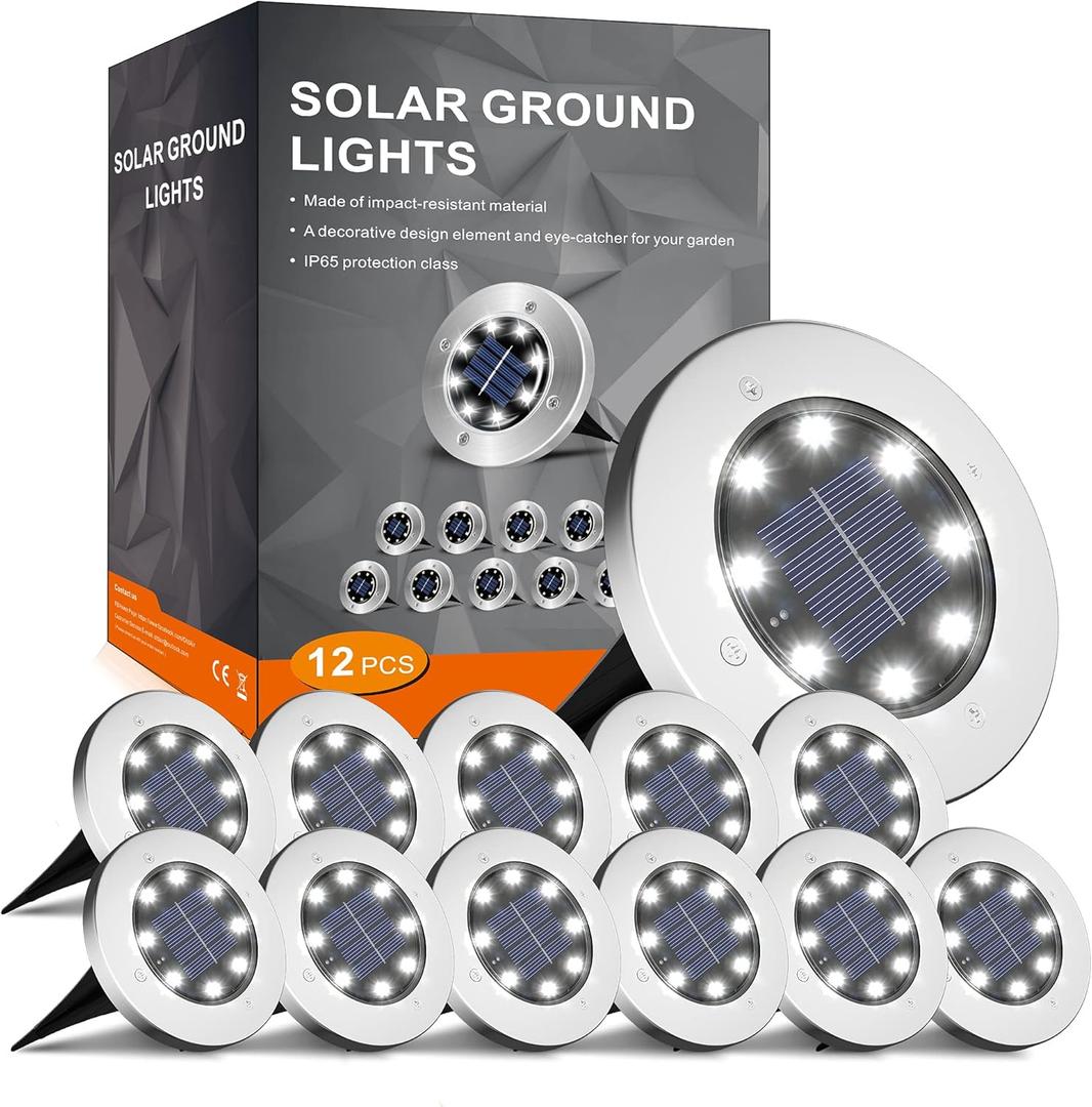 INCX Solar Lights for Outside, 12 Pack Solar Lights Outdoor Waterproof, Solar Garden Lights Landscape Lighting for Patio Pathway Lawn Yard Deck Driveway Walkway, Cold White