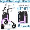 HOMLAND 3 Wheel Walkers for Seniors, Foldable Wheeled Rollator with Cane Hold and Cup Hold, Lightweight Three Wheel Rolling Walker Height Adjustable for Seniors