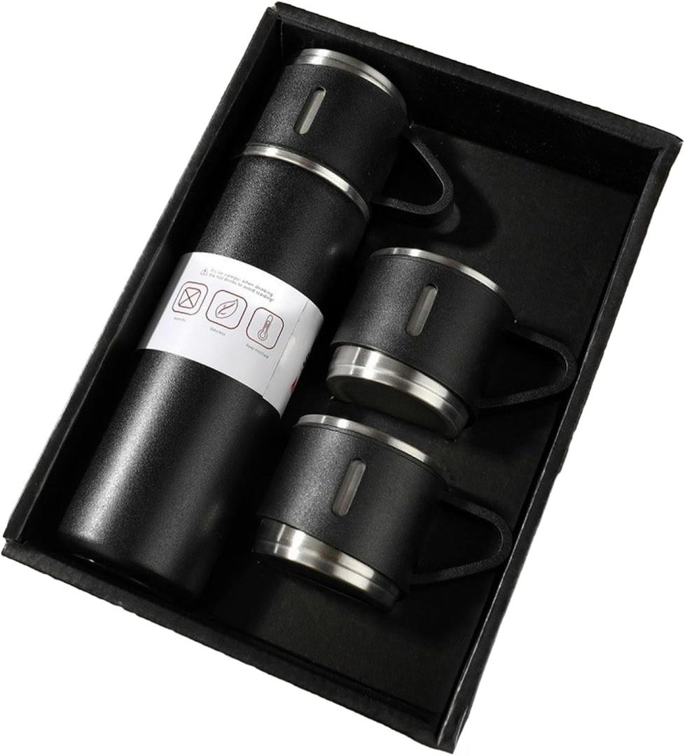 500ML/17oz creative cup with three lids, stainless steel insulated coffee cup - set - black - 500ML