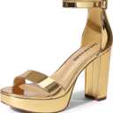 DREAM PAIRS Women's Platform Chunky High Heeled Sandals Open Toe Block Heels Ankle Strap Dress Shoes for Wedding Party Evening (7.5, Gold-Pat)