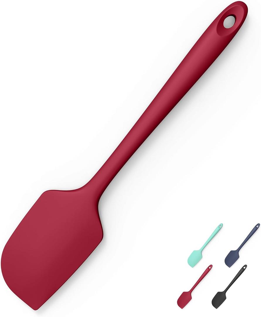600F Heat Resistant Silicone Spatula, Doosu High Temp Flexible Kitchen Rubber Bowl Scrapers Food Grade Seamless Baking Supplies Scratch-Proof for Scraping Non-Stick Pans (Red, 11.4in)