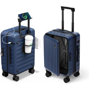 Expandable Lightweight PC Hard Shell Suitcase, 20-inch Luggage with TSA Lock, Top Opening & Cup Holder - Ideal for Business Travel Suitcase (Blue, Carry-on 20-Inch)