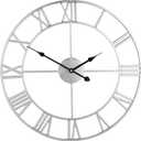 LEIKE 16" Modern Large Wall Clocks,Vintage, Round,Silent Non Ticking,Battery Operated,Silver Metal Roman Numerals Clock for Living Room/Bedroom/Kitchen Decor
