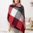 2 x Womens Scarf Winter Blanket Large Scarves Thick Soft Warm Plaid Chunky Scarfs (B-mix Red)