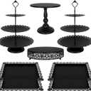 Fivenl 8 Pcs Cake Stand Black Metal Dessert Table Display Set, 3-Tier Cupcake Stand, Cake Display Tower and Cookie Tray Rack Serving Tray for Birthday Party, Weddings, Baby Shower (Black)