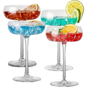 Unique Martini Glasses, 8 oz Vintage Art Deco Coupe Glasses, Set of 4 Classic Cocktail Glasses, Elegant Hand Blown Crystal Manhattan Goblet for Bar, Martini, Cosmopolitan, Gimlet, Pisco Sour