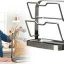 Yonynn Kitchen Pot Lid Organizer Rack, Multifunctional Pot Lid Holder with Drainage Tray, Carbon Steel Pot Lid Storage Rack for Counter & Cabinet (Double Layer)