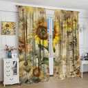 Sunflower Curtains, Country Style Sunflower Wood Window Decor for Living Room Bedroom Yellow Floral Farmhouse Country Curtains 2 Piece Set, 42x45 Inch