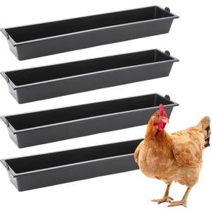 DQITJ 4 Pack Chicken Large Capacity Feeder Plastic Feed Trough Bucket Hanging Food Dispenser for Chicken Duck Pigeon Bird Livestock Poultry (23.6": Black)