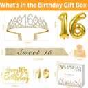 Sweet 16 Birthday Party Decorations for Girls, Sweet 16 Sash and Crown, Cake Toppers, Birthday Card, Number Candles and Balloons, 16th Birthday Gifts for Girls