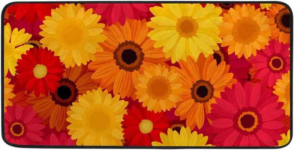 Long Kitchen Rugs Non Slip Washable Bath Mat Kitchen Runner Rug Red Orange Yellow Gerbera Flowers Water Absorption and Quick Drying Anti Fatigue Comfort Flooring Carpet 39 x 20 inch