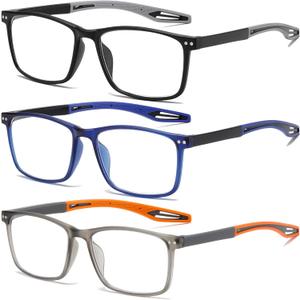 Reading Glasses for Men TR90 Sporty Design Blue Light Blocking Reader Flexible Comfortable Lightweight (Orange,Gray, Blue)