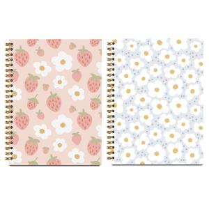 2 Pcs Strawberry Daisy Spiral Notebook, Preppy Cute Spiral Notebooks for Women Girls Friend, 160 Pages Trendy Hardcover Journal Notebook for Writing Travel Business Home Office Aesthetic Notebooks