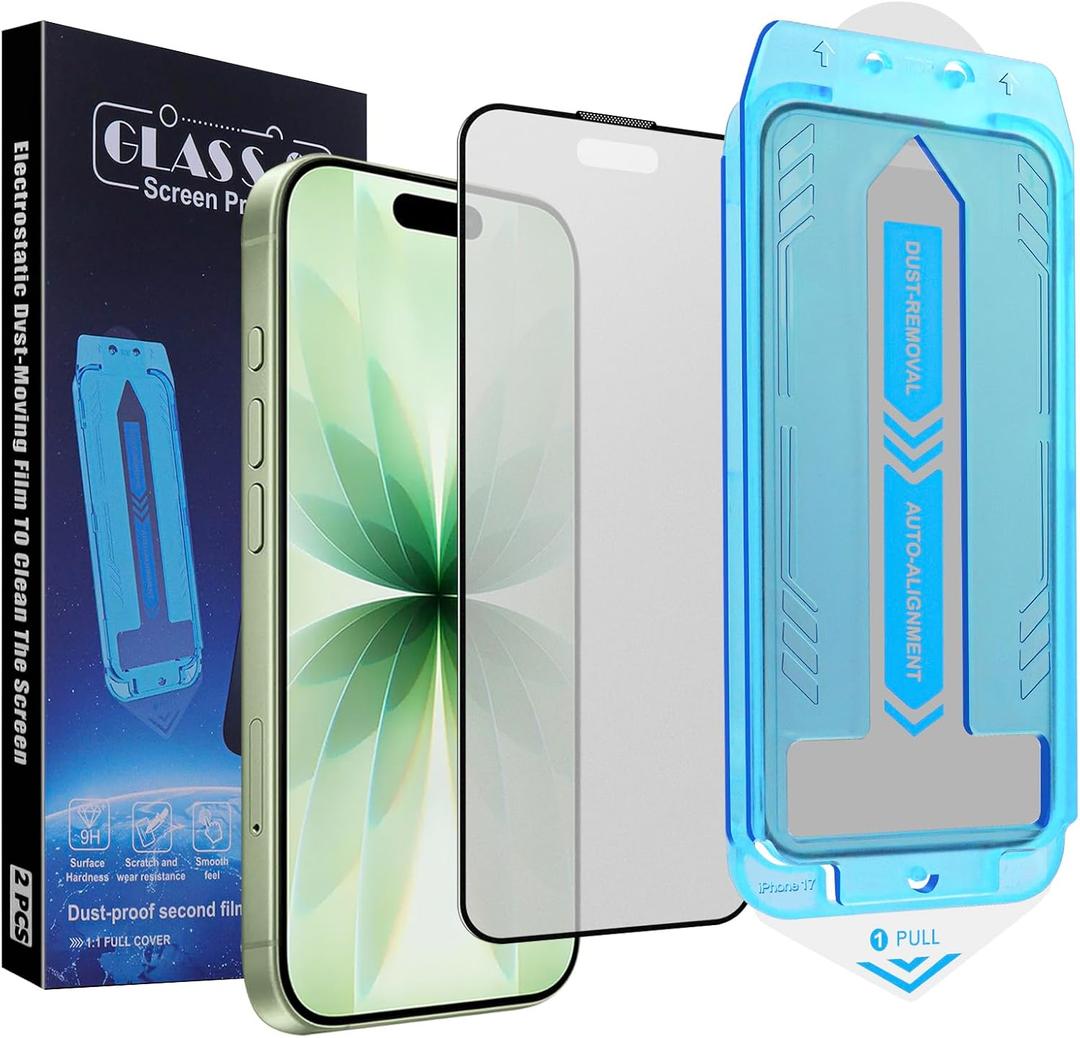 2-Pack Matte Screen Protector for iPhone 17, iPhone 16 Pro 6.3-inch, 9H Tempered Glass, Full Coverage, Anti-Fingerprint, Auto Dust-Elimination, No Bubble, Easy Installation