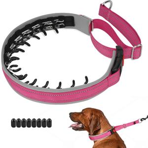 Mayerzon Martingale Dog Collar for Pulling, Patented No Pull Training Walking Collar with Buckle for Medium Large Dogs Bulldog Pitbull German Shepherd, Reflective, Adjustable, Heavy-Duty(M, Hot Pink) (Medium,2.5mm,14.5-18.5"Neck)