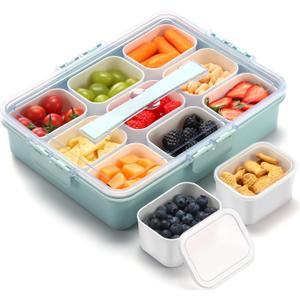 Snackle Box Container for Adults with 9 Compartment, Divided Serving Tray Snack Box Containers with Lid and Handle, Charcuterie Boxes Portable Snack Platter for Fruit Veggie Party Travel, Green