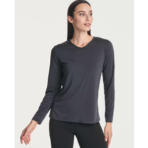 Real Essentials Women's Long Sleeve Dry Fit V-Neck T-Shirt - Active Athletic Workout Gym Top, XL 