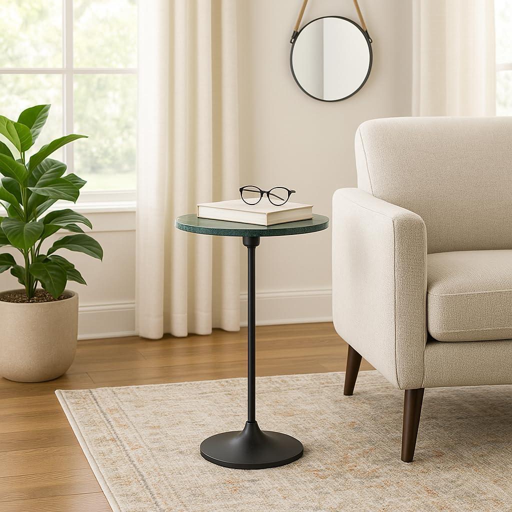 Elegant End Table, Side Table, or Small Night Stand for Room Decor - Slim Metal Drink Table with Marble Top and Trumpet Base for Bedroom or Living Room - Ideal for Small Spaces - 27" Black