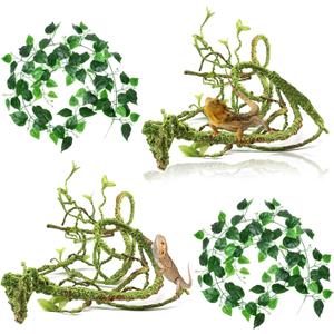 Hamiledyi Reptile Vines Flexible Bend A Branch Jungle Vines Plastic Terrarium Plant Leaves Pet Habitat Decor for Lizard Frogs Snakes and More Reptiles (Pack of 4)