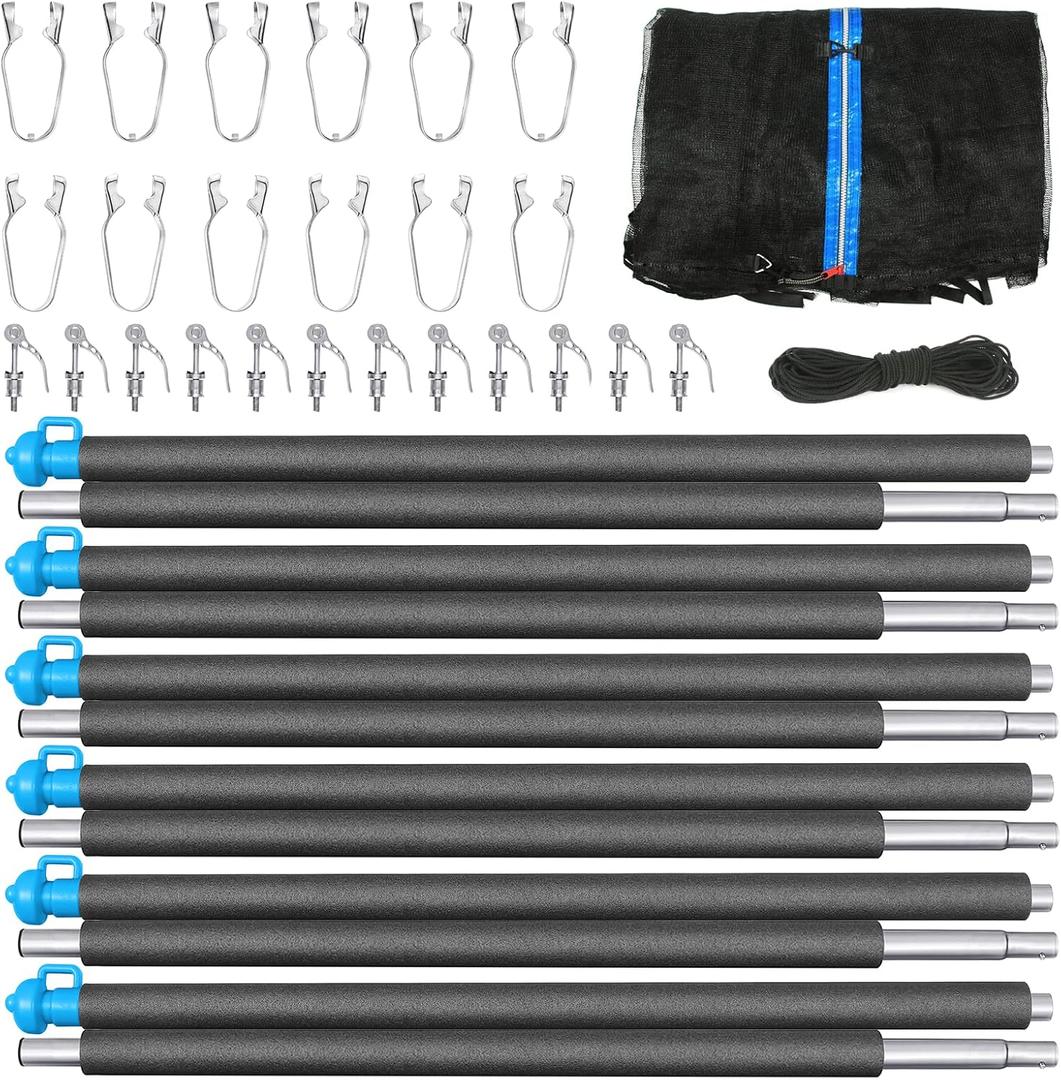 14FT Trampoline Enclosure Net with Universal Trampoline Replacement Enclosure Poles and Hardware (Only fit for 14FT Trampoline with 6 Poles)