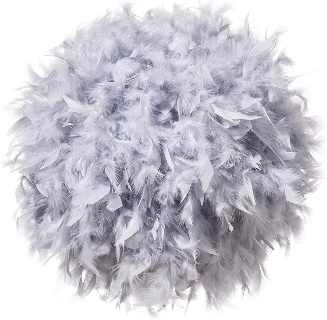 Waneway 15.7 inches Feather Lamp Shade for Ceiling Pendant Light, Lampshade for Table Lamp and Floor Lamp for Living Room, Bedroom, Wedding or Party Decoration, Grey
