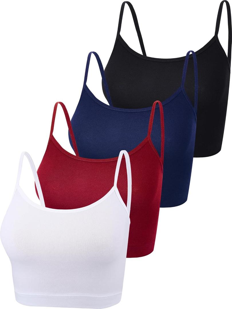 Boao 4 Pack Women's Cropped Tank Tops, Cotton Spaghetti Strap Crop Top Basic Sports Crop Cami Half Camisoles for Teen Girls (Black, White, Wine Red, Navy)