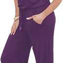 Artfish Women Casual Sleeveless Spaghetti Strap Striped Lounge Pajama Jumpsuit, L