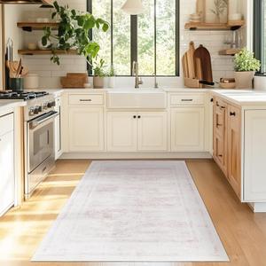 LAISE 4x6 ft Area Rug Pink Boho Indoor Rug, Machine Washable, Low Pile, Non-Slip, for Living Room, Bedroom, Dining, Office, Playroom
