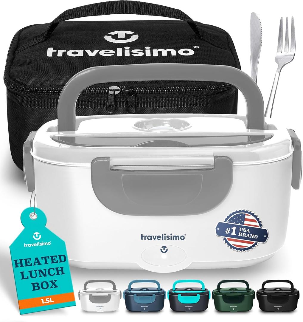Electric Lunch Box for Adults, 80W Heated Lunch Box 1.5L Stainless Steel Electric Food Warmers, 12/24/110V Portable Food Warmer for Travel & Work, Loncheras para Hombres de Trabajo (Gray)