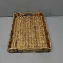 Scalloped Water Hyacinth Tray, Hand-Woven Wicker Storage Baskets with Scalloped Edge and Handles (17x13x3in) Rectangular Handwoven Trays, Water Hyacinth Basket for with Built-in Handles (Light Brown)