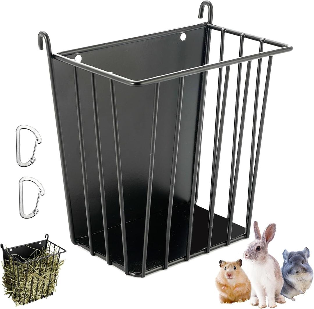 Upgrades 4pcs Hay Feeder Rabbit - Guinea Pig - Metal Frame Hay Rack with Adjustable Hook - Less Wasted - for Guinea Pig, Bunny, Chinchilla Cage Accessories - Bunny Feeder