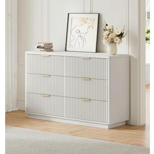 Ball & Cast Fluted Dresser for Bedroom with 6 Drawers,47" W Modern Chest of Drawers with Metal Handles,Wood Dresser TV Stand,Closet Dresser Drawers Organizer for Living Room,Hallway,White, 15.4"D x 47.3"W x 31.5"H
